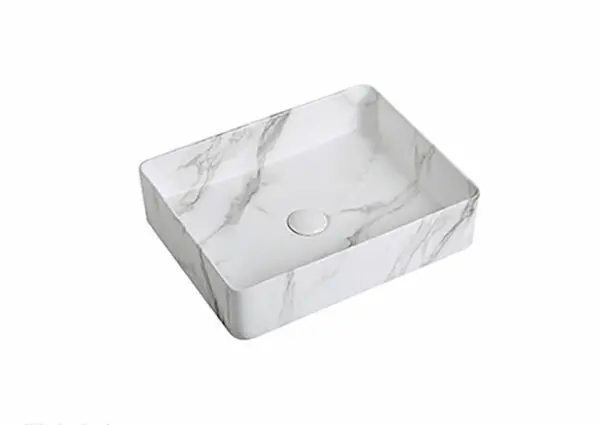 Vasque céramique à poser rectangulaire blanc marbre ref 5001